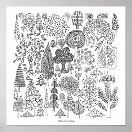 Bäume Schwarz-Weiß Zeichnend Kunst Print Poster