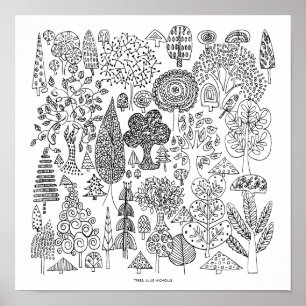 Bäume Schwarz-Weiß-Zeichnung Kunst Druck Poster
