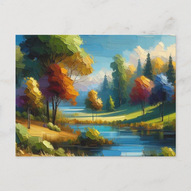 Bäume See in Landschaft, Postkarte (Vorderseite)