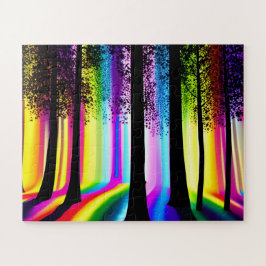 Bäume Silhouetten im Regenbogenbewald