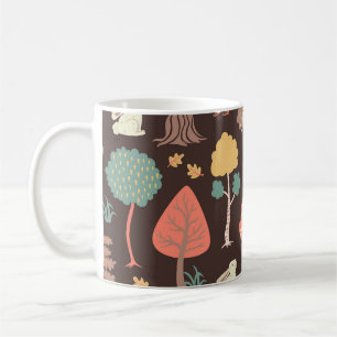 Bäume Tiere: Von Hand Gezeichnet Naturlandschaft. Kaffeetasse