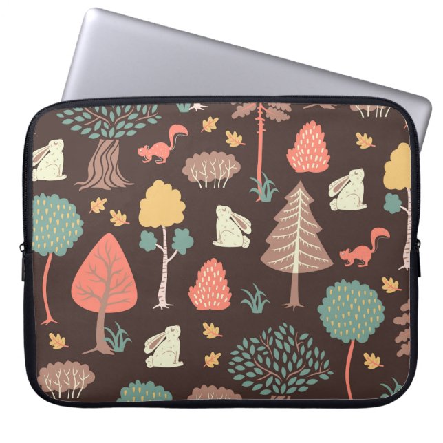 Bäume Tiere: Von Hand Gezeichnet Naturlandschaft. Laptopschutzhülle (Vorderseite)