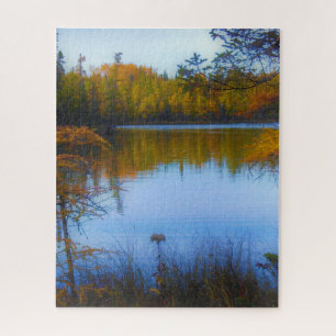 Bäume über einem See im Fallpuzzlespiel