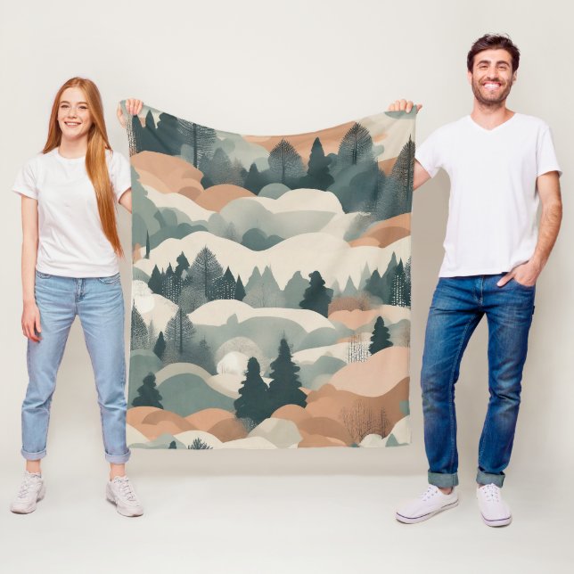 Bäume und Berge Boho Abstract Design Fleecedecke (Beispiel)