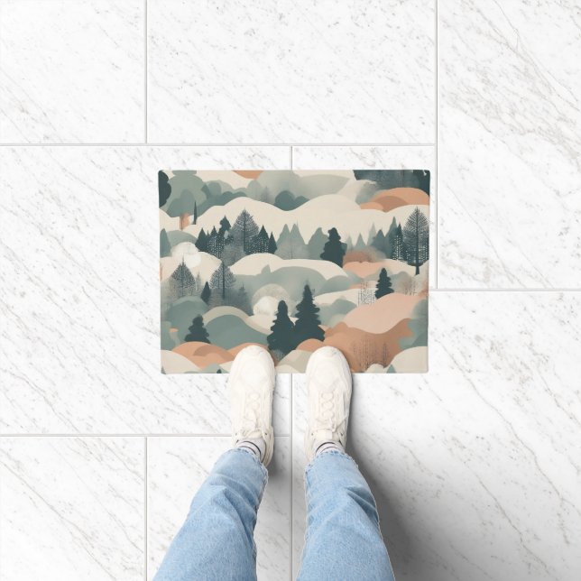 Bäume und Berge Boho Abstract Design Fußmatte (Indoor)