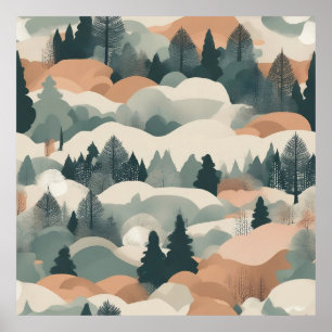 Bäume und Berge Boho Abstract Design Poster