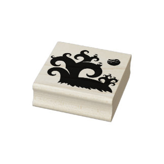 Bäume und die Silhouette des Mondes Kunst Briefmar Gummistempel