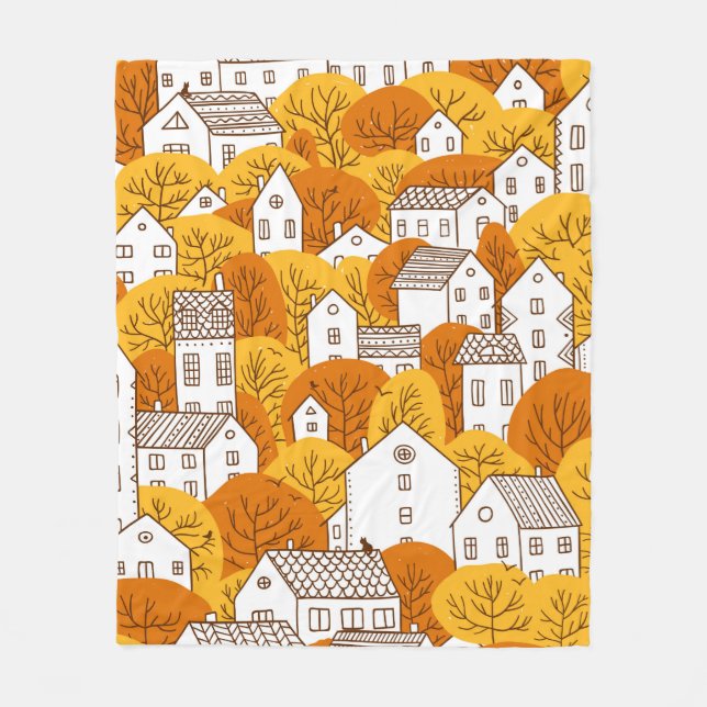 Bäume und Häuser nahtlos Muster. Herbst, Herbst Fleecedecke (Vorderseite)