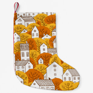 Bäume und Häuser nahtlos Muster. Herbst, Herbst Kleiner Weihnachtsstrumpf
