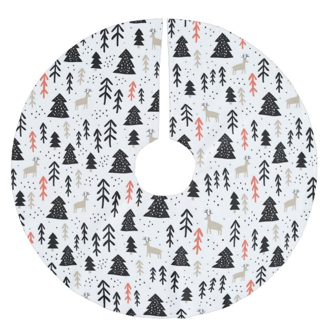 Bäume und Hirsche Polyester Weihnachtsbaumdecke (Vorderseite)