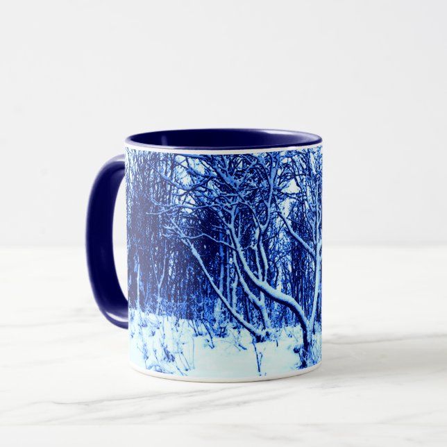Bäume und Schnee-Szene, Kobalt-Blau Tasse (Vorderseite Links)