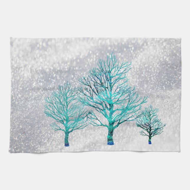 Bäume und Schneekristale Handtuch (Horizontal)