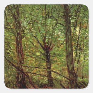 Bäume und Unterholz von Vincent van Gogh Quadratischer Aufkleber