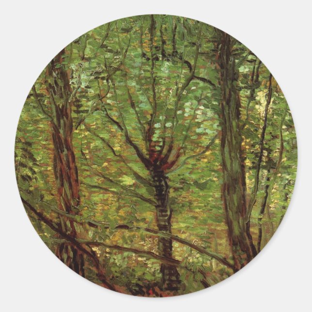Bäume und Unterwuchs von Vincent van Gogh Runder Aufkleber (Vorderseite)