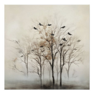 Bäume und Vögel Abstrakte Leinwand Wandkunst Poster