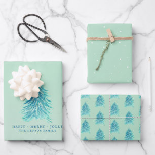 Bäume Wasserfarbe Zeichnend frohe Weihnachtsfeiert Geschenkpapier Set
