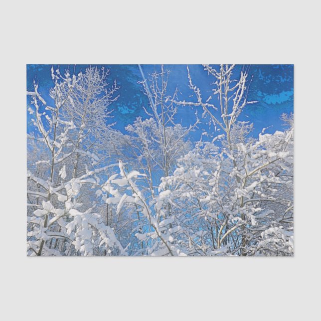 Bäume Winterschnee bedeckt Blaue Himmel Gemälde La Seidenpapier (Vorderseite)