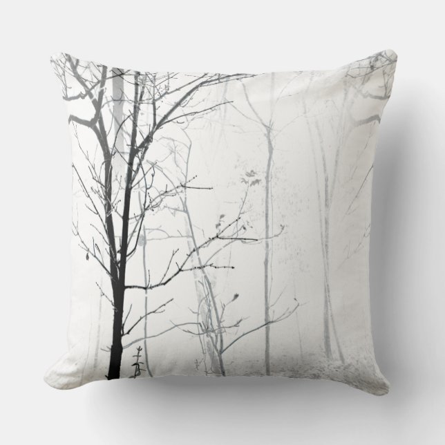 BäumeMinimalistisches Schwarzweiss-Throw-Kissen Kissen (Vorderseite)