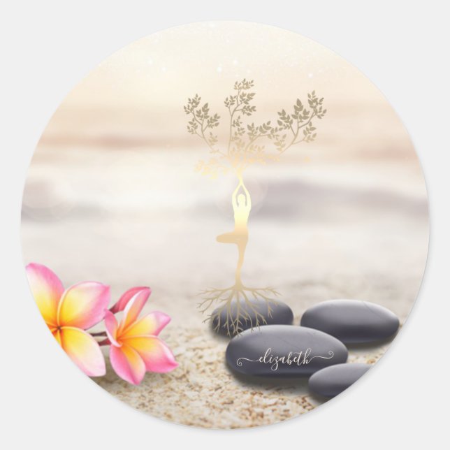 Baumfrauen Silhouette Zen Stones Kissen Runder Aufkleber (Vorderseite)