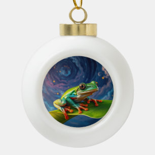 Baumfrosch Nacht Magie Keramik Kugel-Ornament