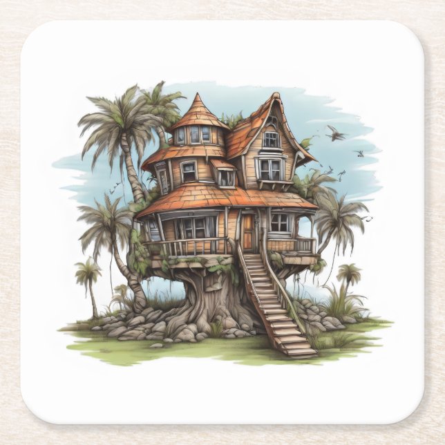 Baumhaus in Sagopalm Rechteckiger Pappuntersetzer (Vorderseite)