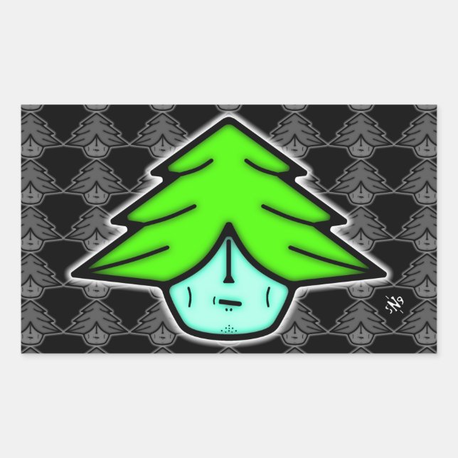 Baumkrieger (Cartoon wie Gesicht) v2.1, rechteckig Rechteckiger Aufkleber (Vorderseite)