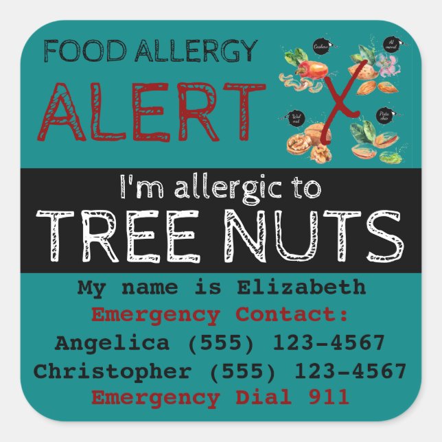 Baummantel Food Allergy Alert Sticker Aquamarin (Vorderseite)