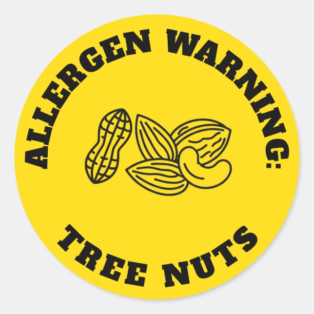 Baumnuss-Allergen-Warnaufkleber - Gelbe Sicherheit Runder Aufkleber (Vorderseite)