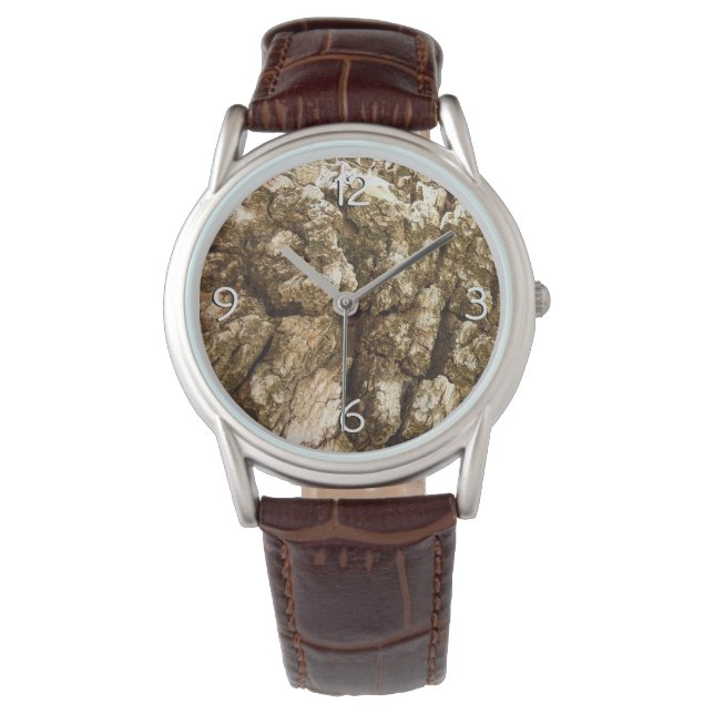 Baumrinde II Naturtexturierte Konstruktion Armbanduhr (Vorderseite)