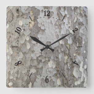 Baumrinde quadratische Wanduhr