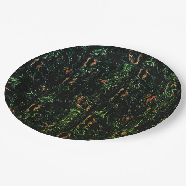 Baumrinde unter grünem Hammerglas Pappteller (Schrägansicht)