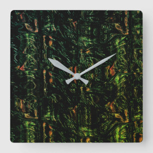 Baumrinde unter grünem Hammerglas Quadratische Wanduhr