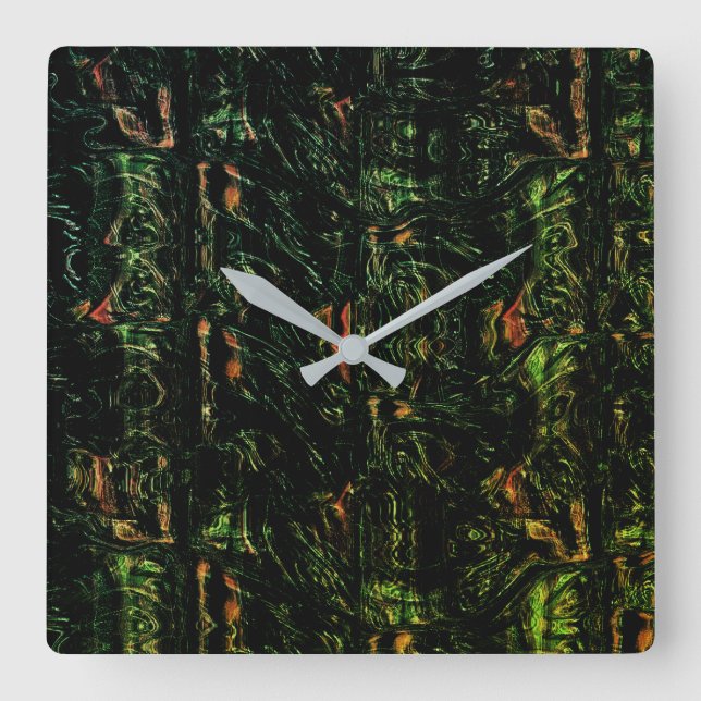 Baumrinde unter grünem Hammerglas Quadratische Wanduhr (Vorderseite)