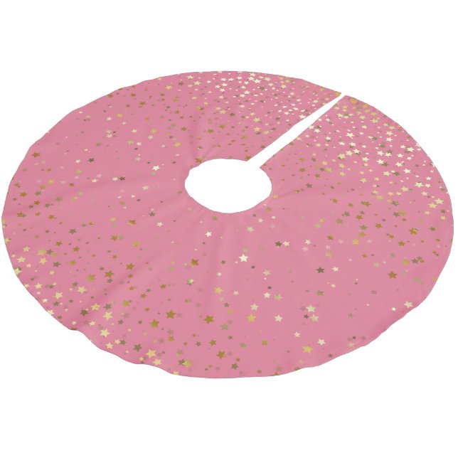 Baumrock-Gold-Stars rosa Polyester Weihnachtsbaumdecke (Schrägansicht)