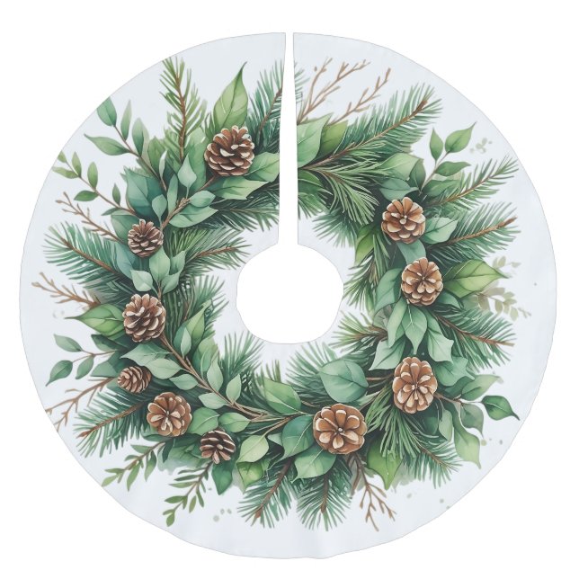Baumrock mit Kiefernreath und Cones Illustration Polyester Weihnachtsbaumdecke (Vorderseite)