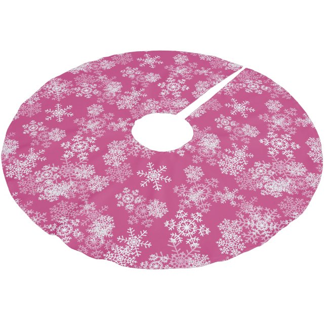 Baumrock-Snowflakes-Pink Polyester Weihnachtsbaumdecke (Schrägansicht)