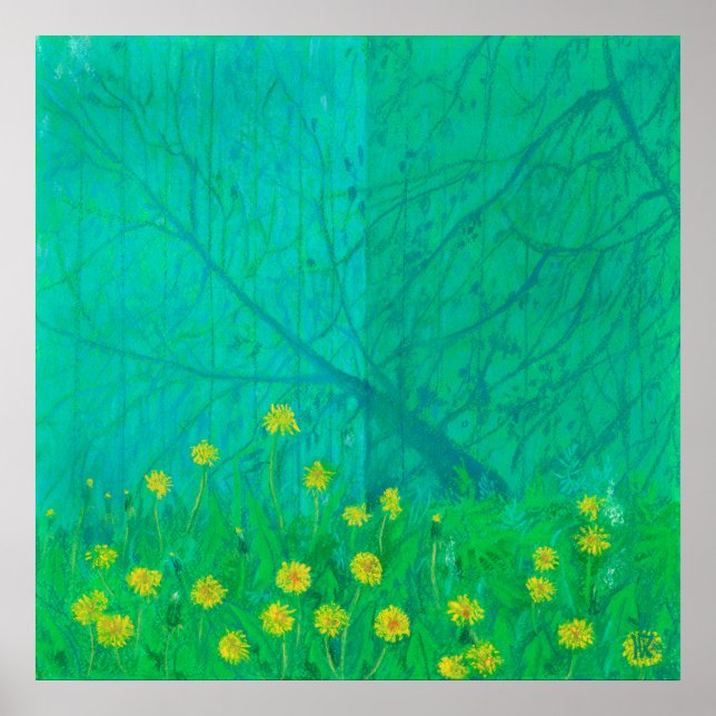 Baumschatten und Löwenzahn, Sommer-Blume Poster (Vorne)