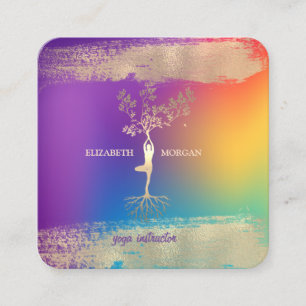 Baumsilhouette Gold Pinselstrich Ombre Holografisc Quadratische Visitenkarte