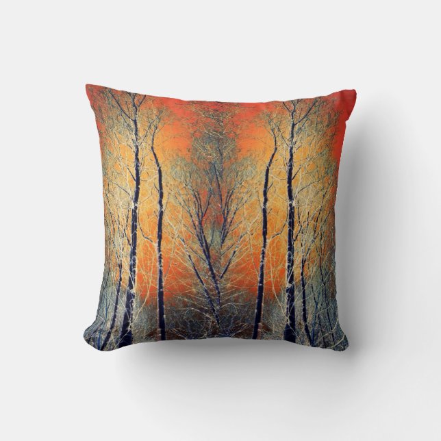 Baumsonnenuntergang-Landschaftsmodernes orange Kissen (Vorderseite)