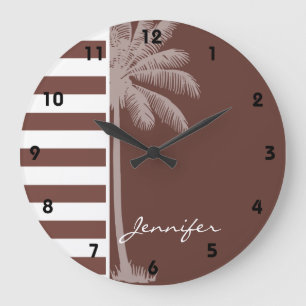 Baumstamm-Brown-Streifen; Gestreift; Retro Palme Große Wanduhr