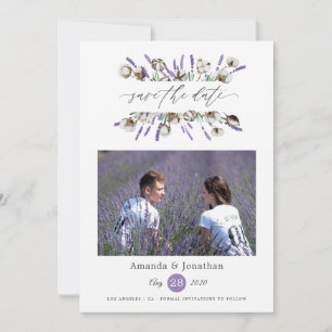 Baumwoll-Lavendel-Foto-Hochzeit Save The Date
