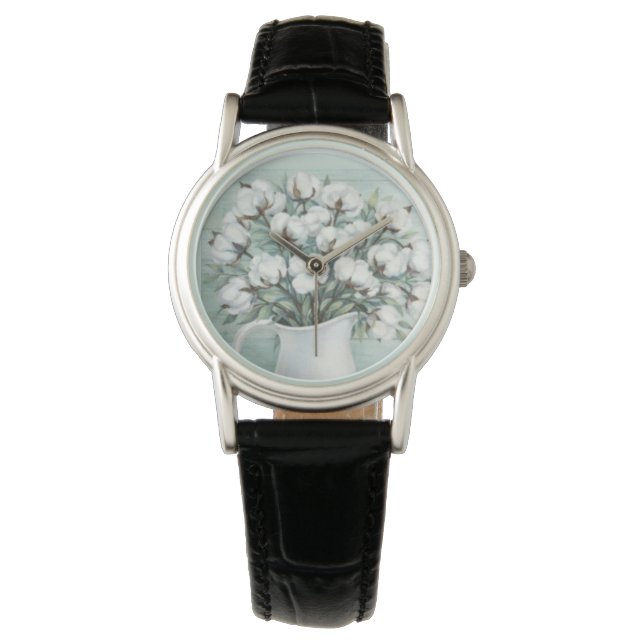 Baumwollblumen Farmhouse Rustikale Uhr (Vorderseite)