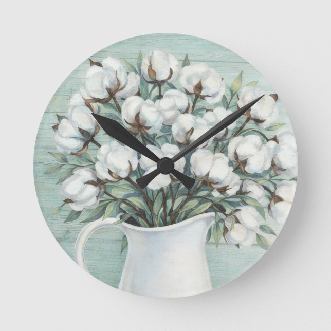 Baumwollblumen Farmhouse Rustikale Wanduhr (Vorderseite)
