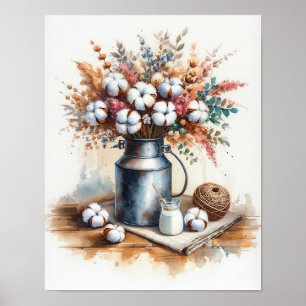 Baumwollbouquet in einer Milchkanne 2 Poster