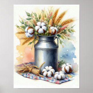 Baumwollbouquet in einer Milchkanne 4 Poster