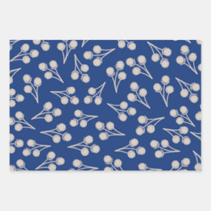 Baumwolle ist botanisches Muster in Blau und Stein Geschenkpapier Set