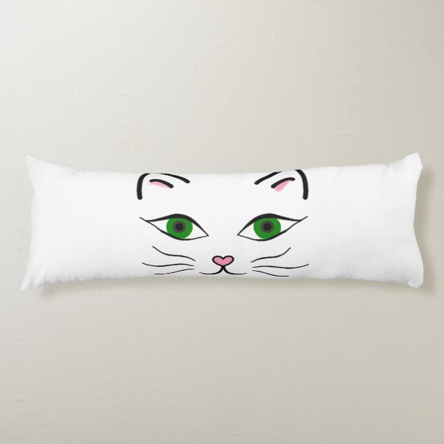 Baumwolle Karosseriepilze 20"x54" - Kitty Face Seitenschläferkissen (Vorderseite)