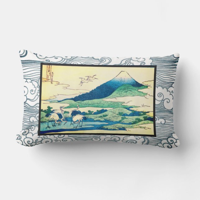 BAUMWOLLE-Kissen JAPANISCHE DRUCKE W/ MONOGRAM Lendenkissen (Vorderseite)