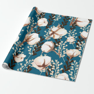 Baumwolle Pflanze Muster Blau Geschenkpapier