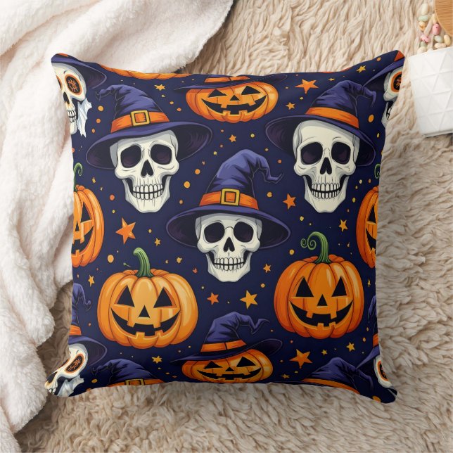 Baumwolle Schädel und Pumpkin Kissen (Decke)